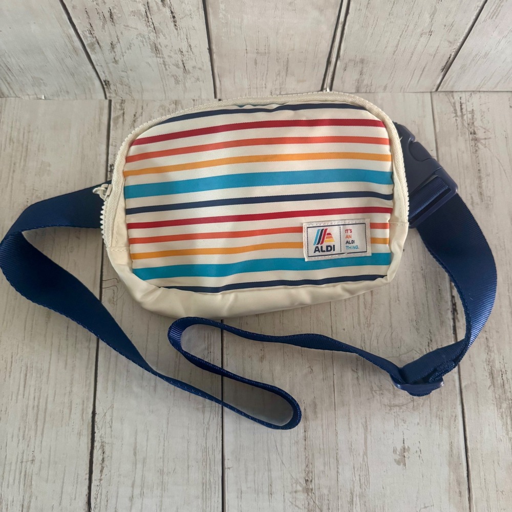 Aldi Gear Belt Bag Fanny Pack Striped Multicolor It's An Aldi Thing Retro Navy